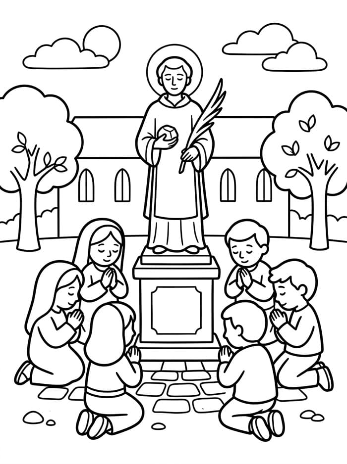 Bambini che pregano Santo Stefano da colorare