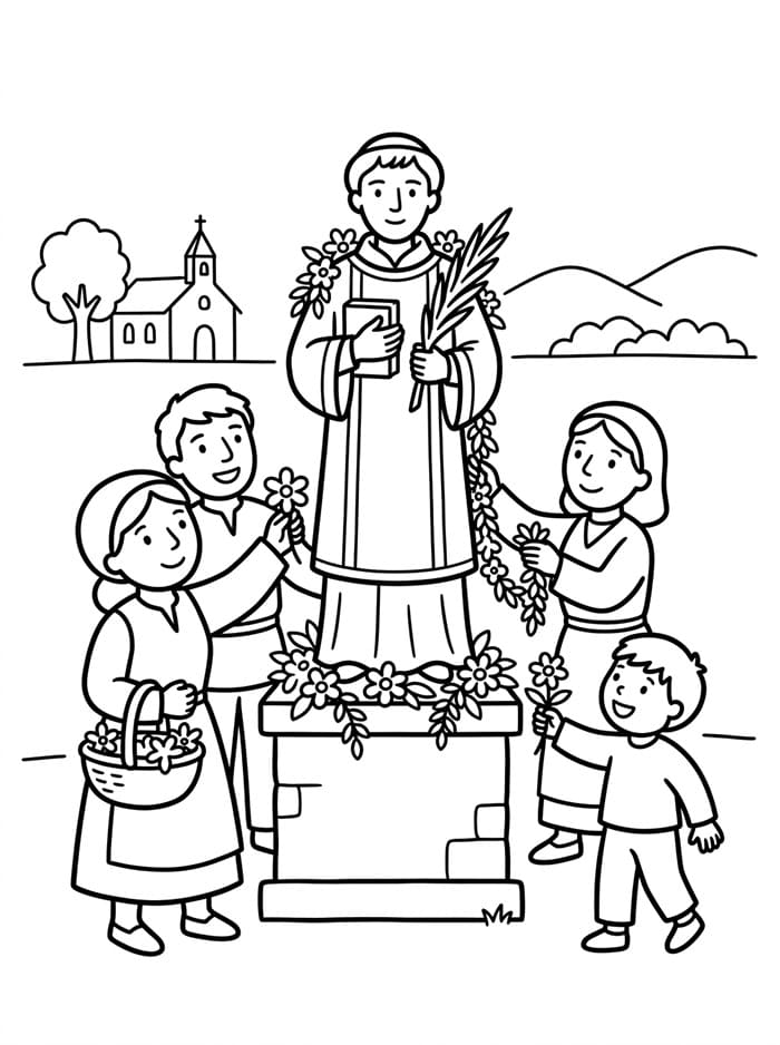 Bambini con Santo Stefano da colorare
