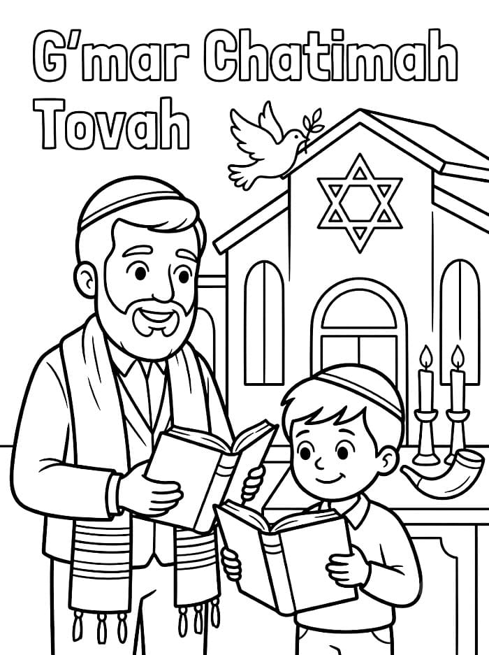Bambino e Rabbino per Yom Kippur da colorare