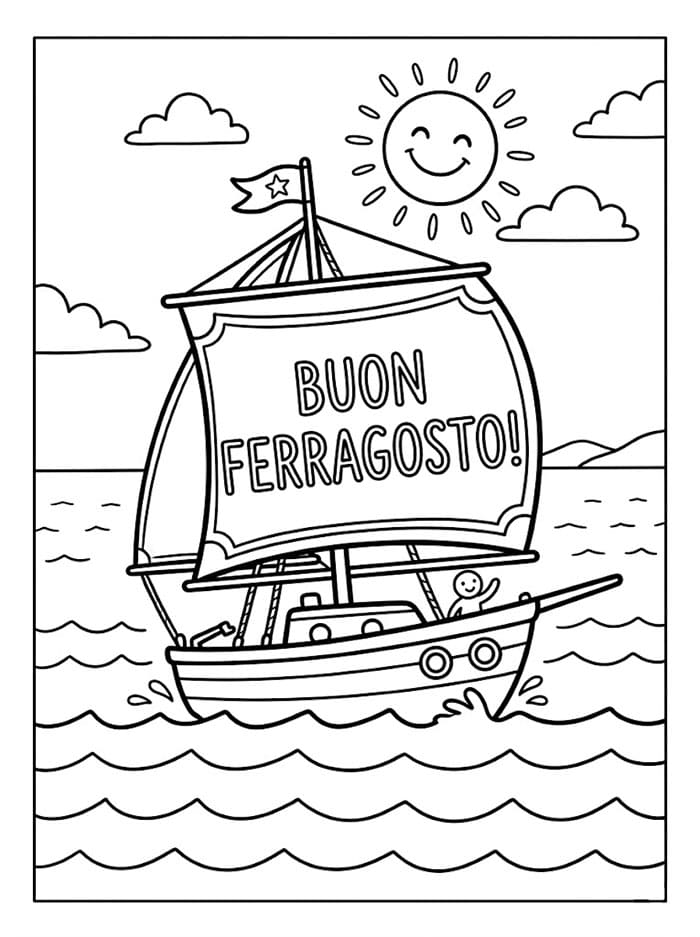 Barca a Vela Buon Ferragosto da colorare