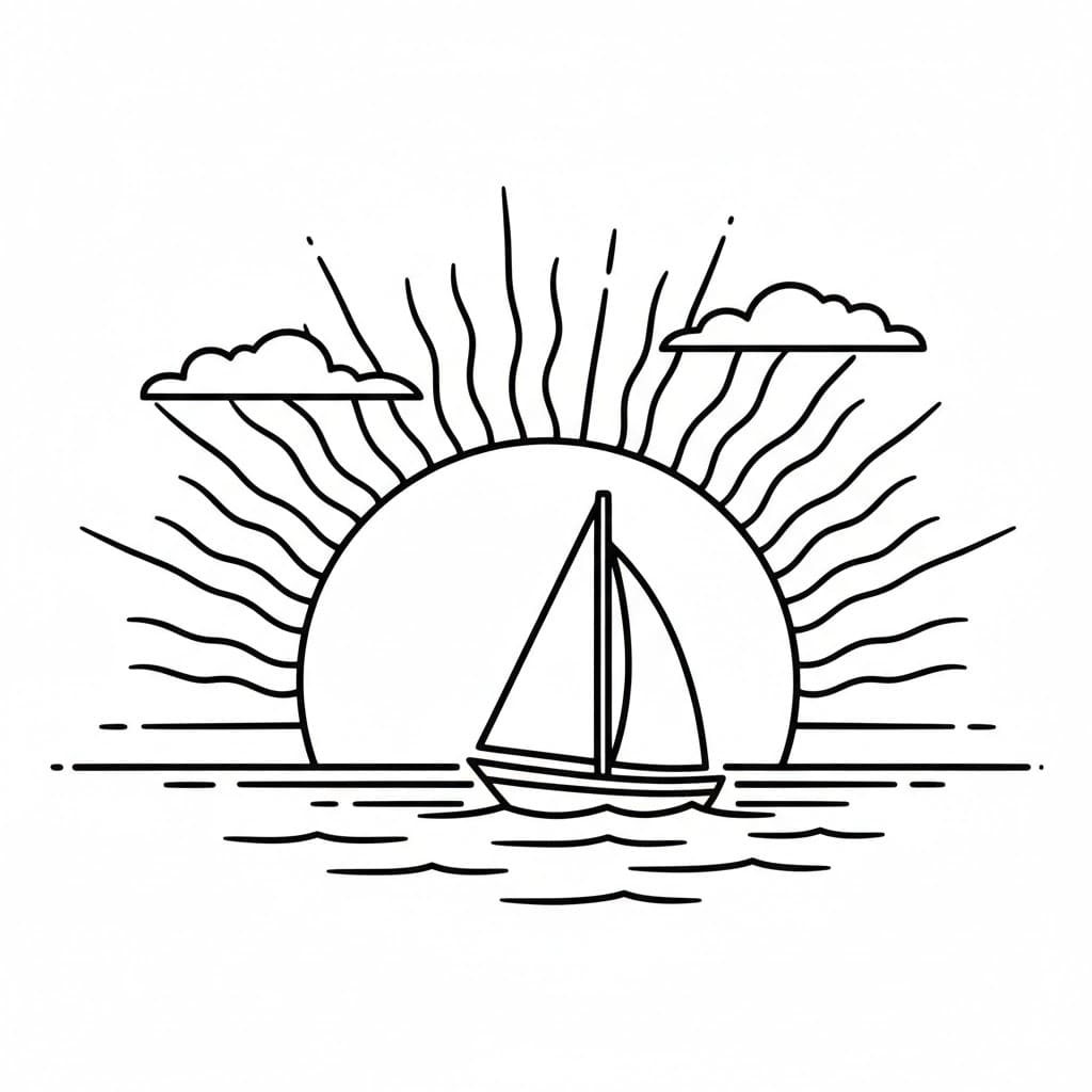 Barca a vela al tramonto da colorare