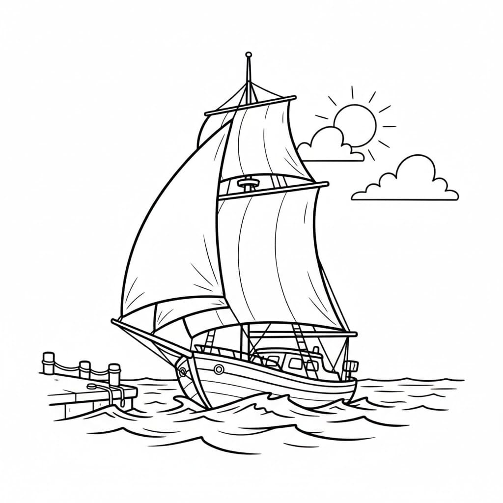 Barca a vela che naviga in mare da colorare