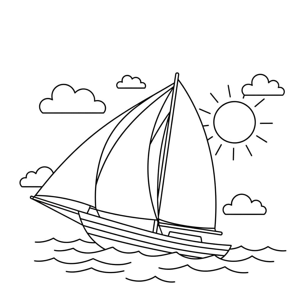 Barca a vela con vento forte da colorare