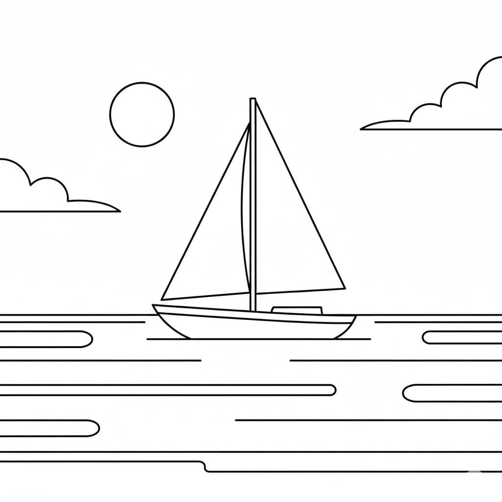 Barca a vela in mare calmo da colorare