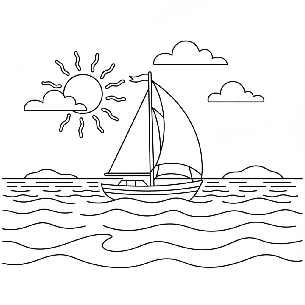 Barca a vela in mezzo all'oceano da colorare