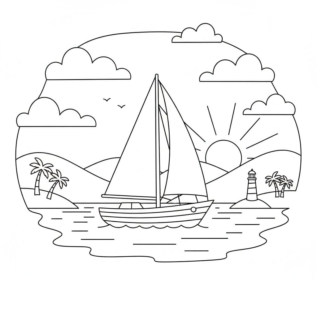 Barca a vela in una splendida baia da colorare