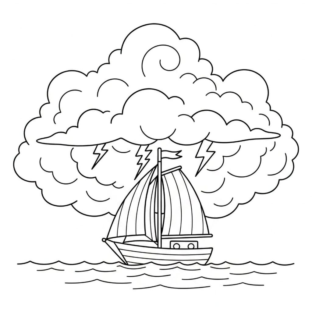 Barca a vela sotto le nuvole da colorare