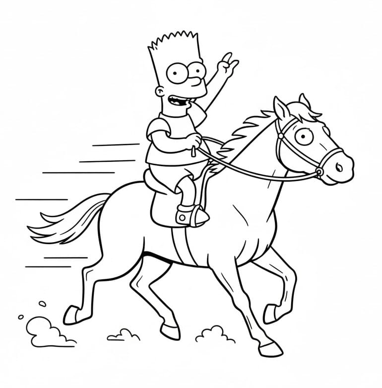 Bart Simpson a cavallo da colorare
