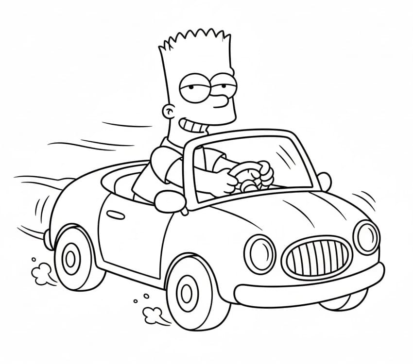 Bart Simpson alla guida da colorare