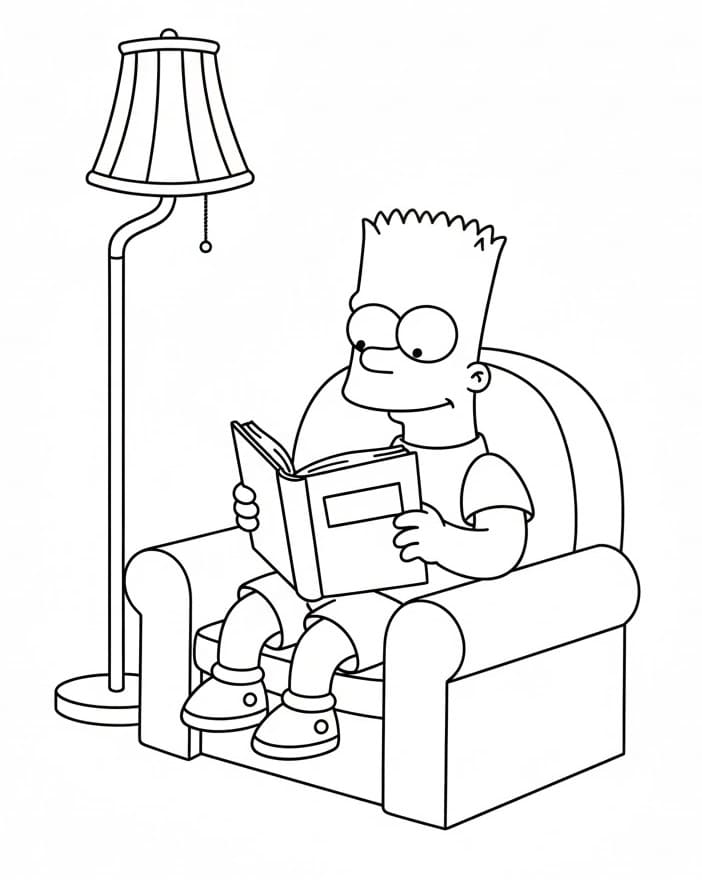 Bart Simpson che legge un libro da colorare