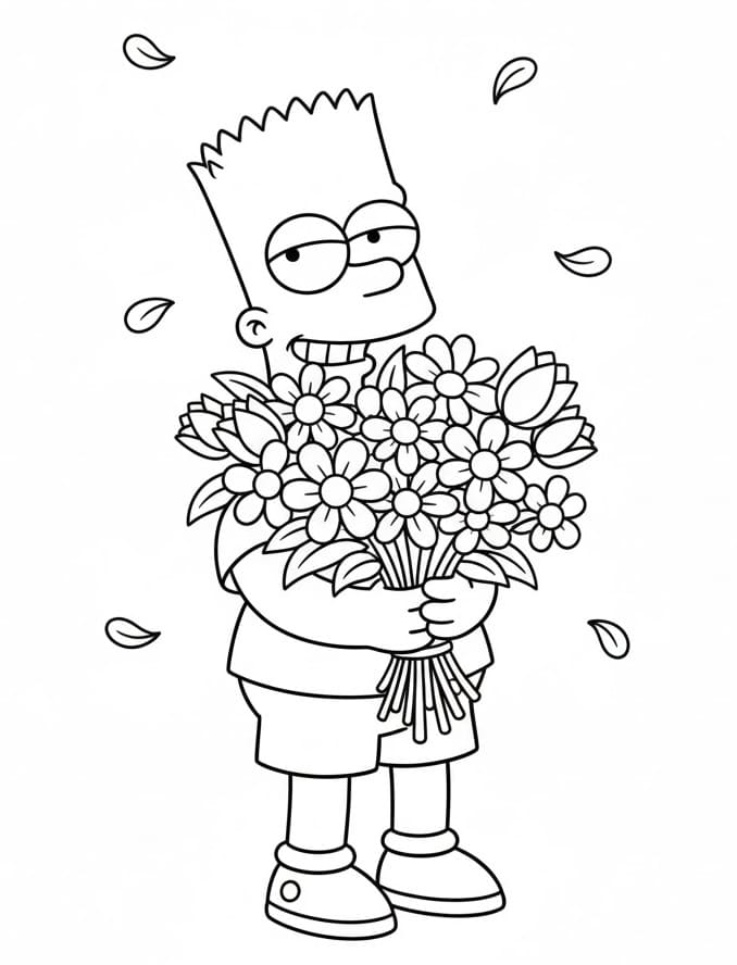 Bart Simpson con i fiori da colorare