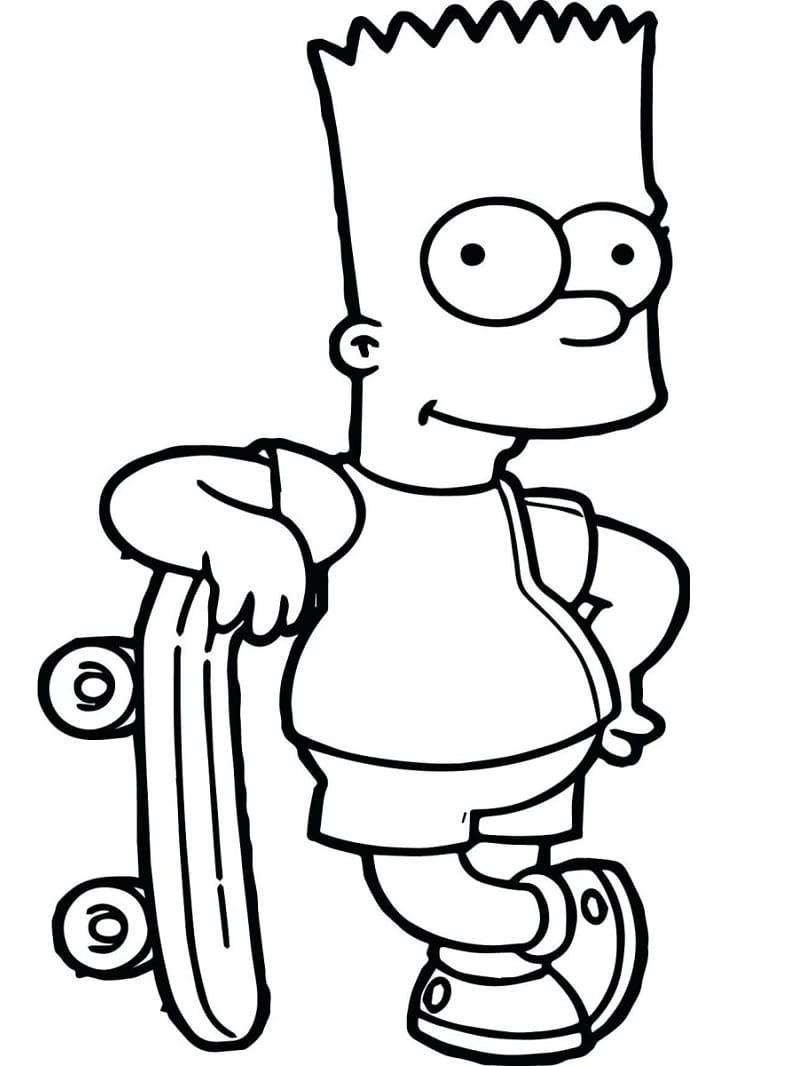 Bart Simpson con lo skateboard da colorare