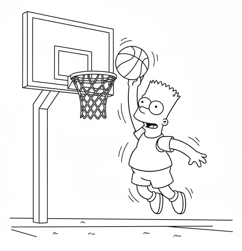 Bart Simpson gioca a basket da colorare