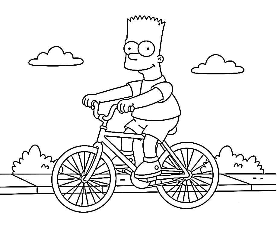 Bart Simpson in bicicletta da colorare