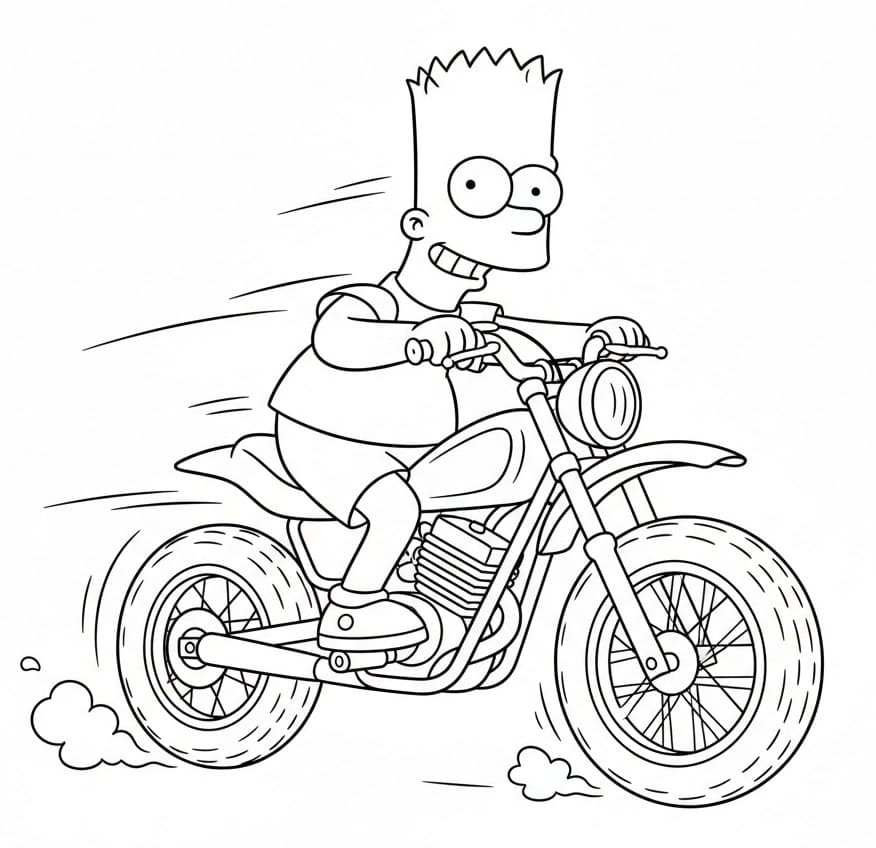 Bart Simpson in moto da colorare