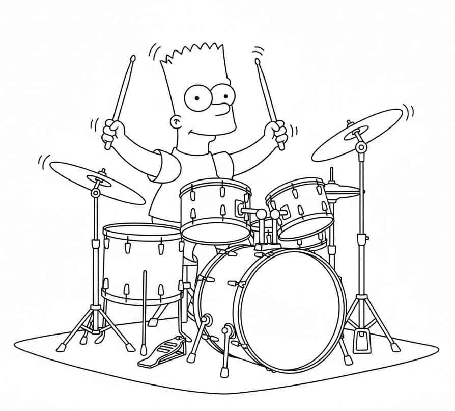 Bart Simpson suona la batteria da colorare