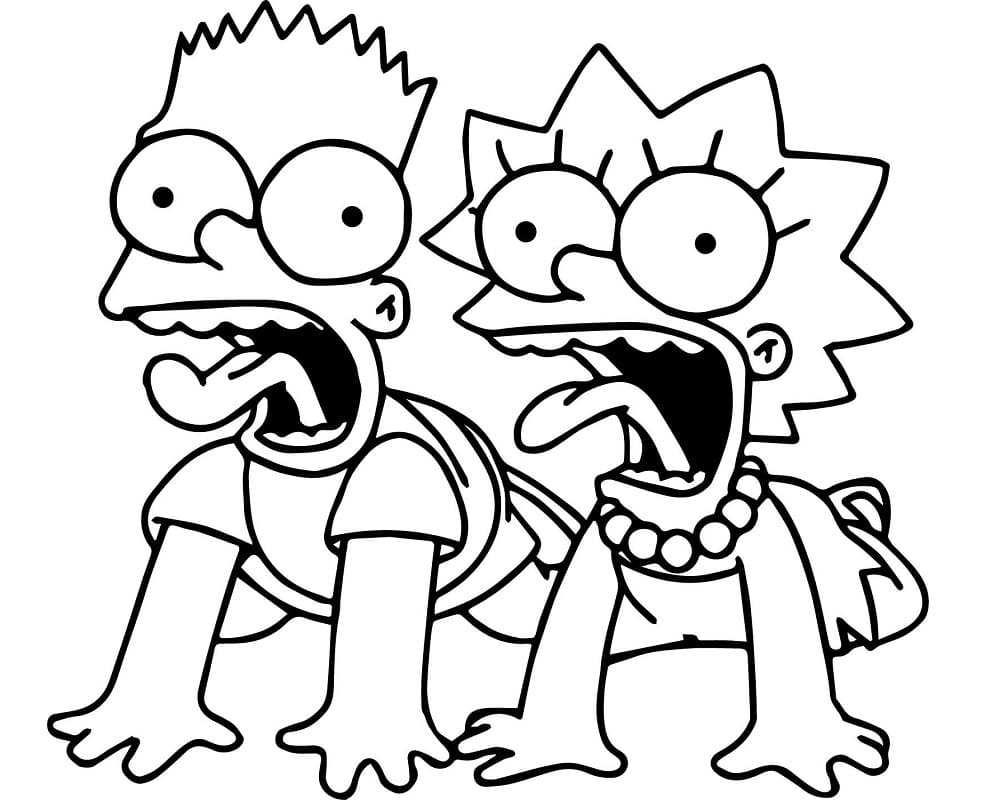 Bart e Lisa Simpson che urlano da colorare
