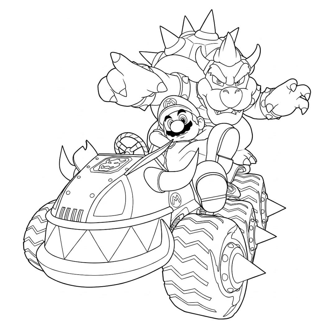 Battaglia contro Bowser in Mario Kart da colorare