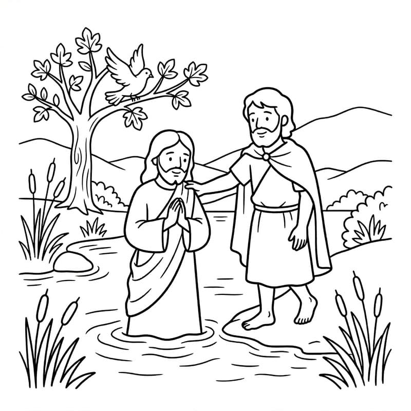 Battesimo Biblico nella Natura da colorare