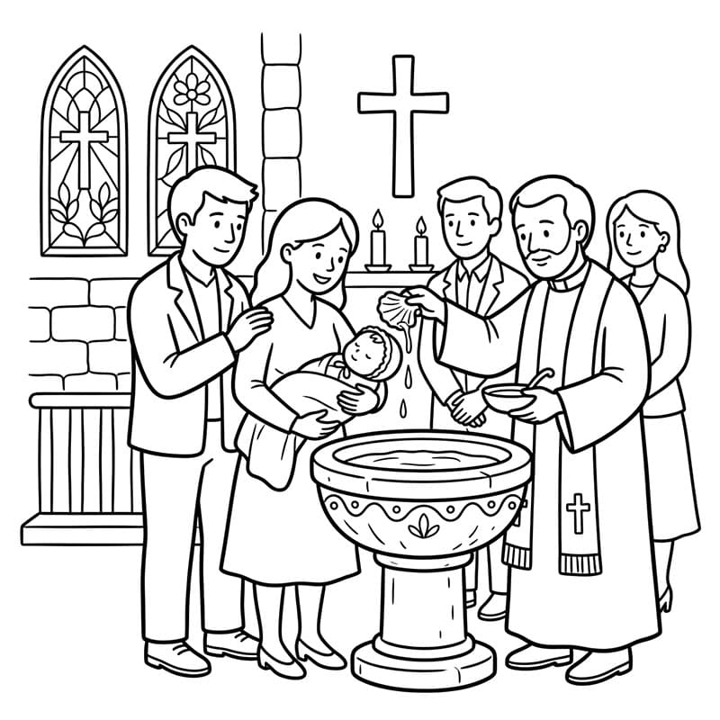Battesimo Collettivo in Chiesa da colorare