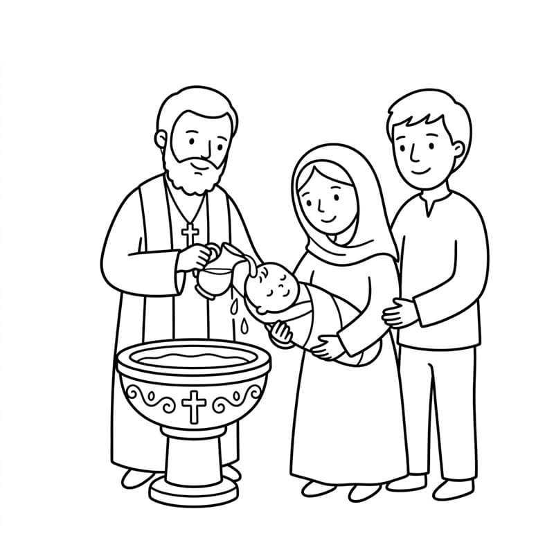Battesimo Gioioso in Famiglia da colorare
