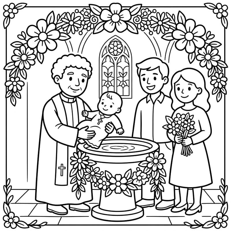 Battesimo con i fiori da colorare