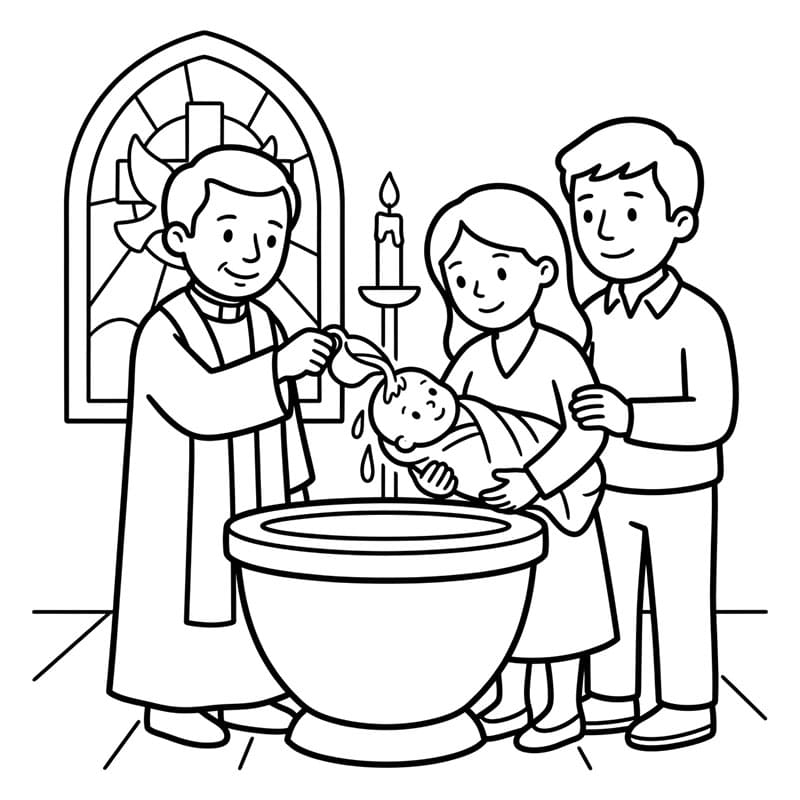 Battesimo dei bambini in chiesa da colorare
