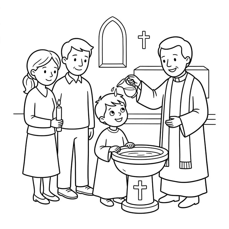 Battesimo di un Bambino Affettuoso da colorare