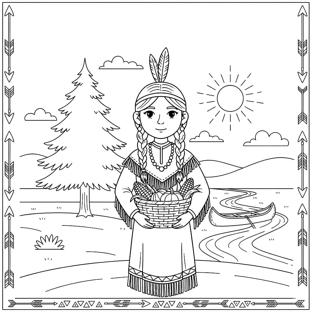 Bella indiana da colorare