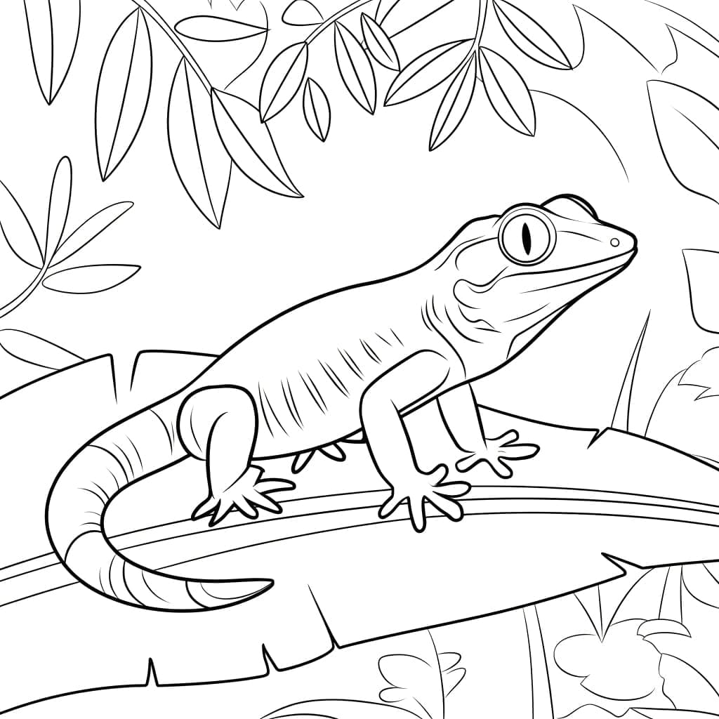 Bellissimo geco con grandi foglie da colorare da colorare Bellissimo geco con grandi foglie da colorare da colorare