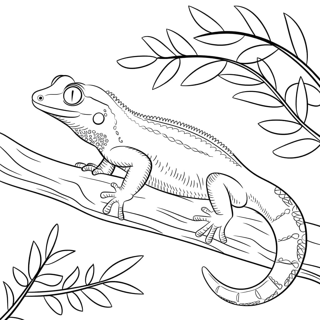 Bellissimo geco su un albero da colorare Bellissimo geco su un albero da colorare