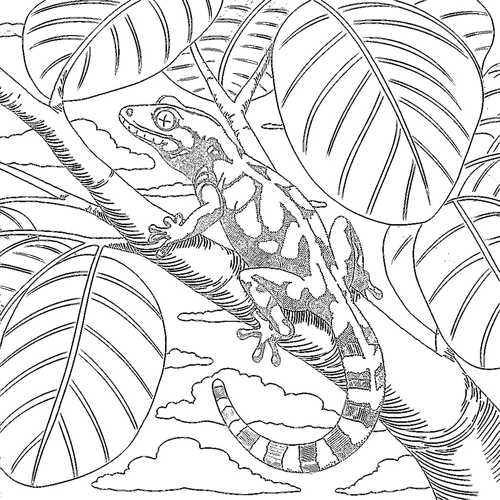 Bellissimo geco su un grande albero da colorare Bellissimo geco su un grande albero da colorare