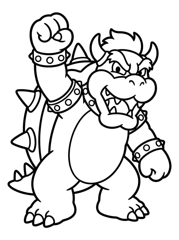 Bowser che alza il pugno da colorare