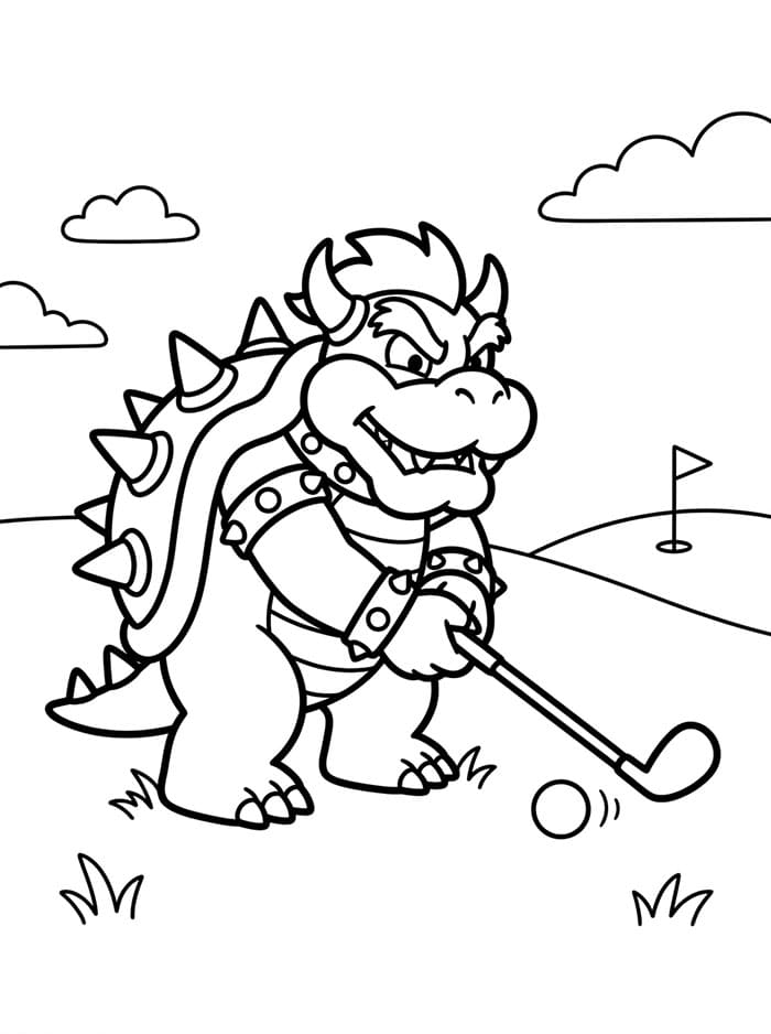 Bowser che gioca a golf da colorare