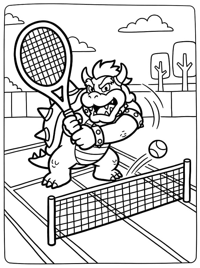 Bowser che gioca a tennis da colorare