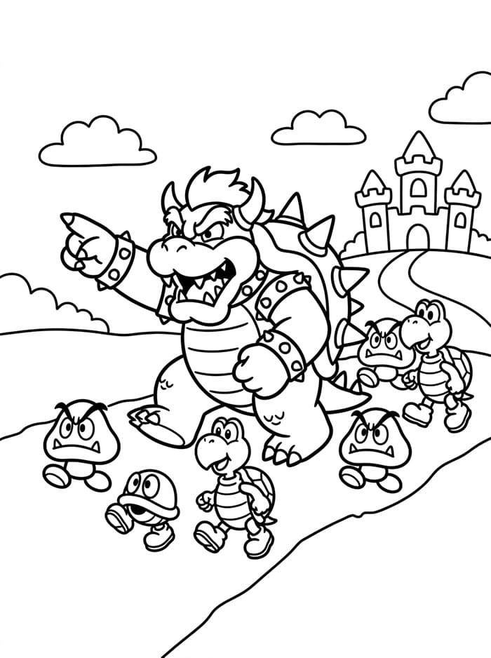 Bowser che guida da colorare