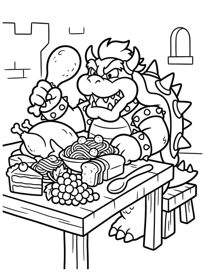 Bowser che mangia da colorare