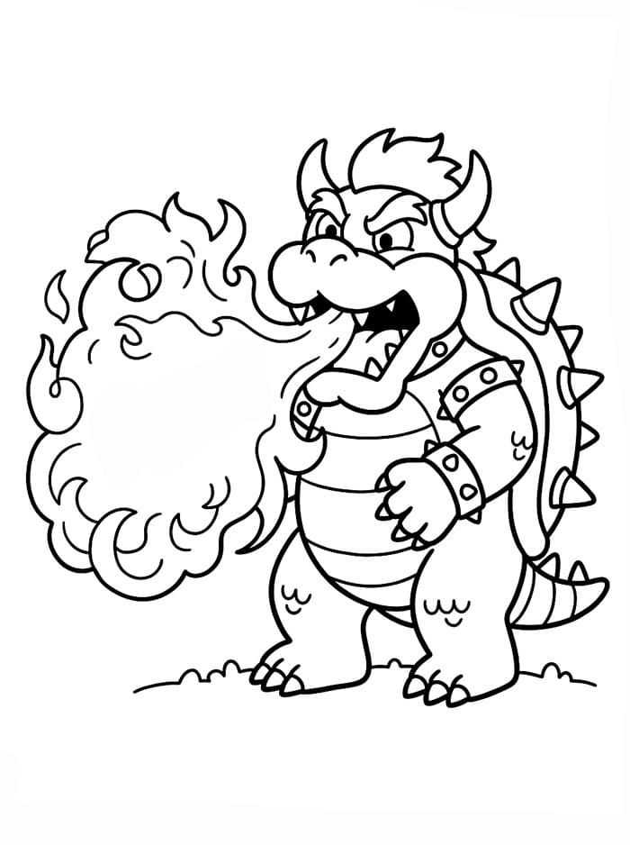 Bowser che respira Fuoco da colorare