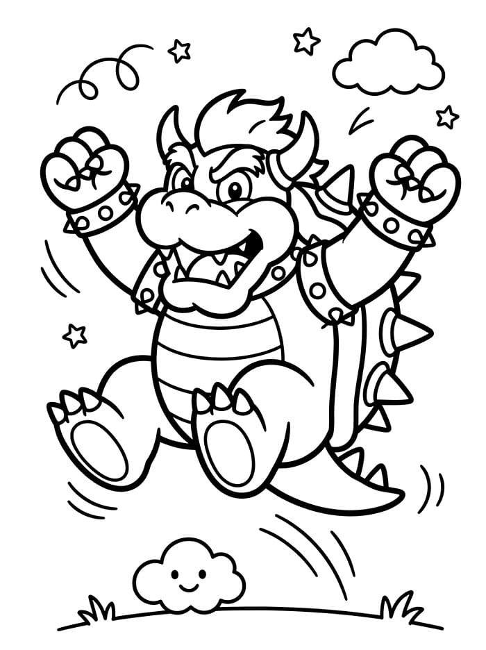 Bowser che salta da colorare