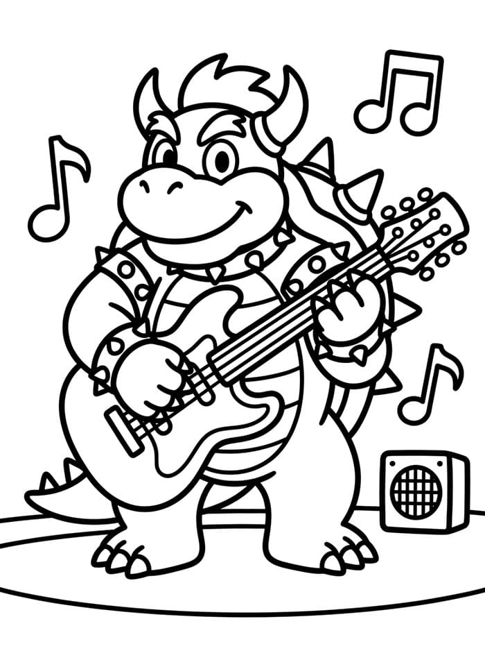 Bowser che suona la chitarra da colorare
