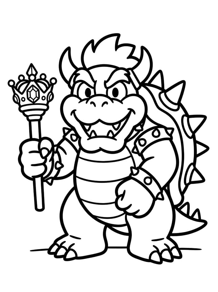 Bowser che tiene lo scettro da colorare