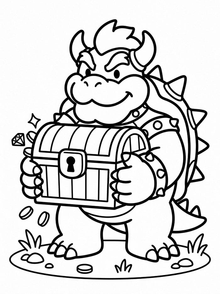 Bowser che tiene lo scrigno del tesoro da colorare