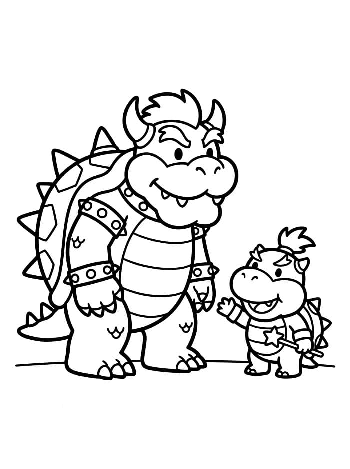 Bowser con Bowser Jr. da colorare