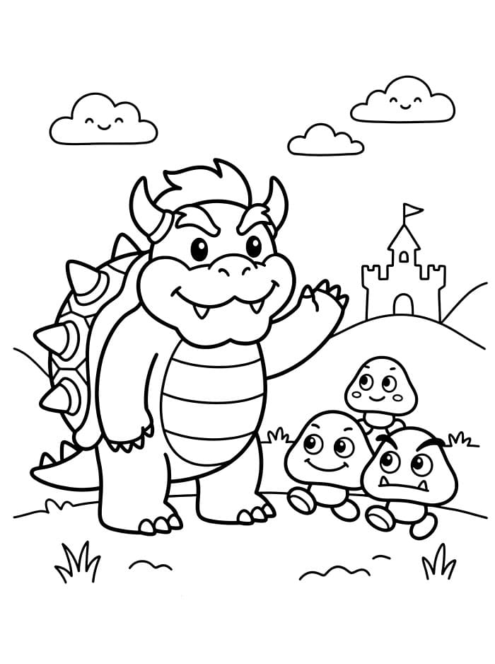 Bowser con Goomba da colorare