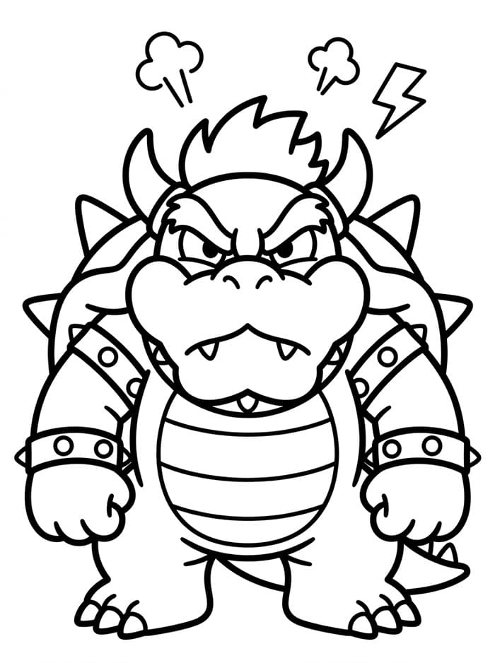 Bowser con aria arrabbiata da colorare