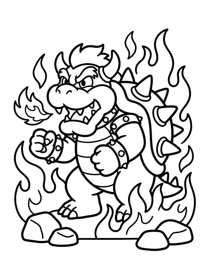 Bowser con il fuoco da colorare
