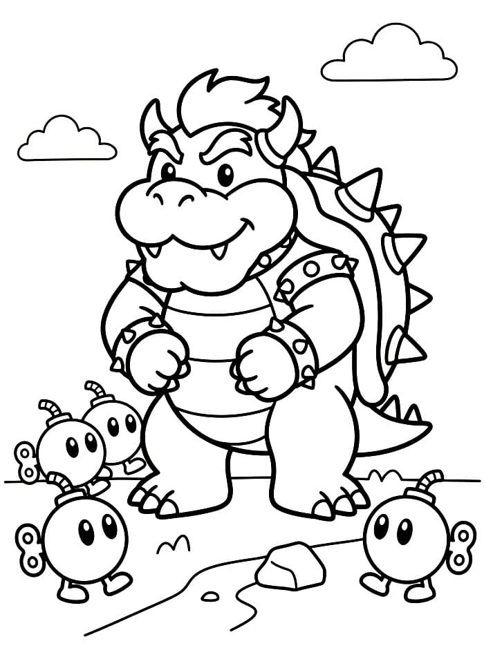 Bowser con le Bob-omb da colorare