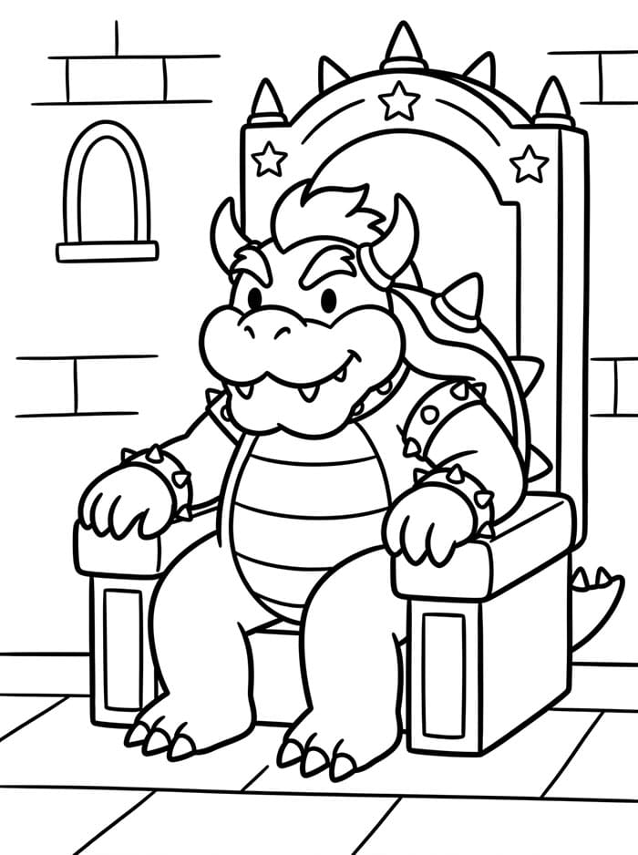 Bowser seduto sul trono da colorare