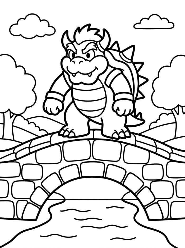 Bowser sul ponte di pietra da colorare