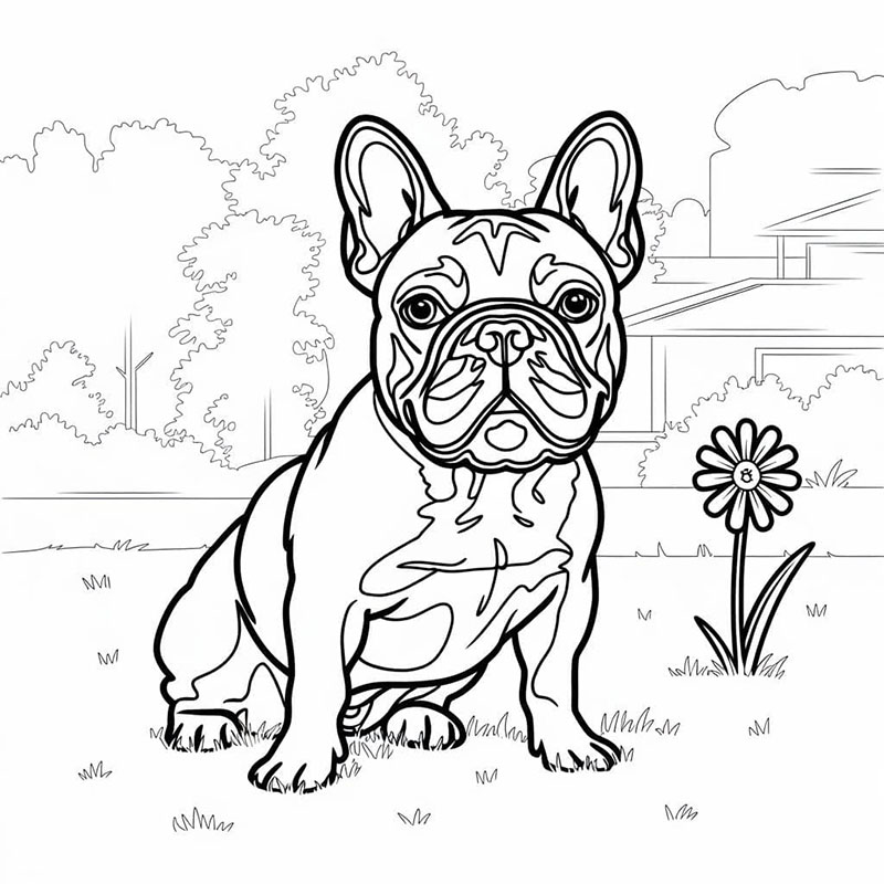 Bulldog francese a terra da colorare